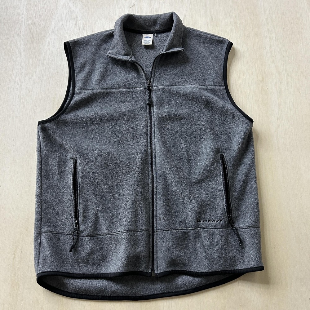 Old Navy Vest Mens Large Gray Fleece Full Zip Zipper Pockets Outdoor Casual‎